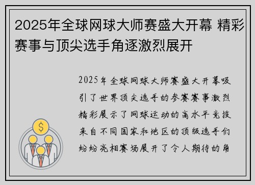 2025年全球网球大师赛盛大开幕 精彩赛事与顶尖选手角逐激烈展开