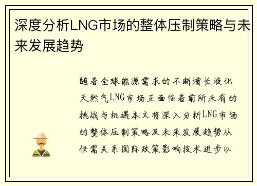 深度分析LNG市场的整体压制策略与未来发展趋势